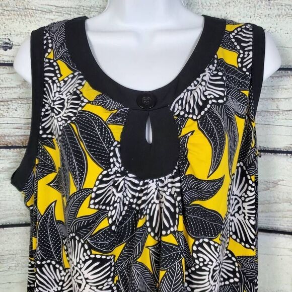 Cato Woman Plus Floral Sleeveless Top Yellow Black White 18/20W Keyhole Blouse - Picture 2 of 8